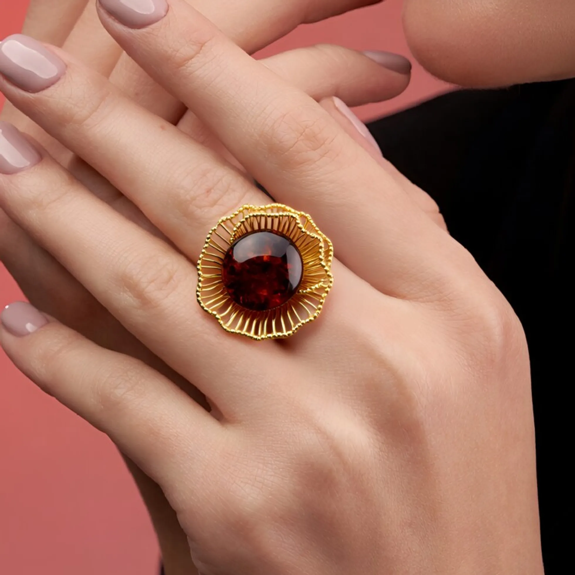 Baltischer Cognac-Bernstein-Silberring