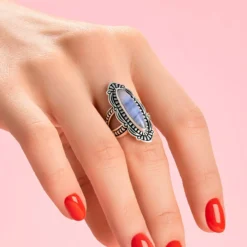 Blauer Band-Achat-Silberring