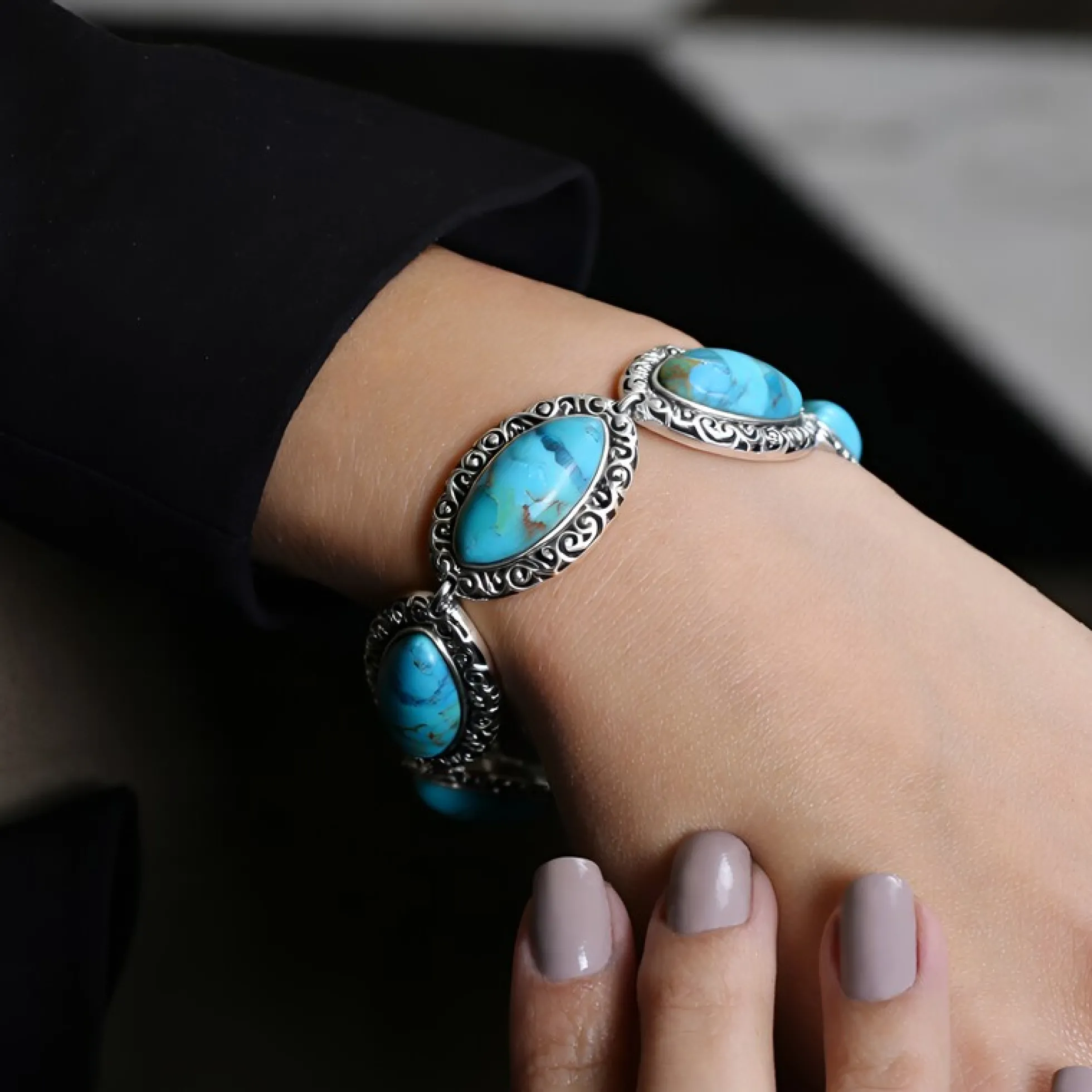 Blauer Kingman Mohave-Türkis-Silberarmband