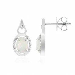 Brasilianischer Weißer Opal-Goldohrringe