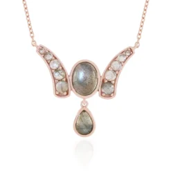 Grüner Maniry-Labradorit-Silbercollier