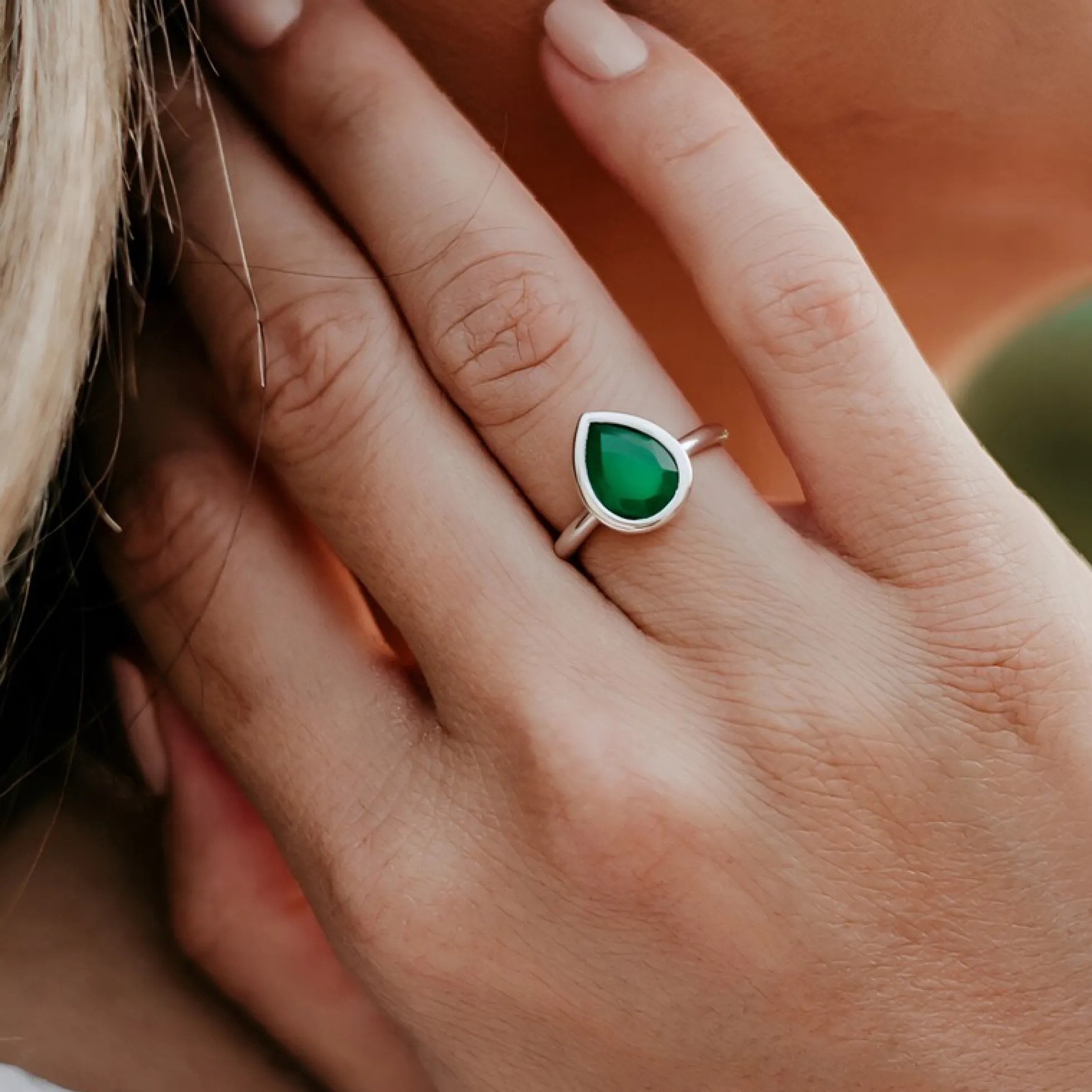 Grüner Onyx-Silberring