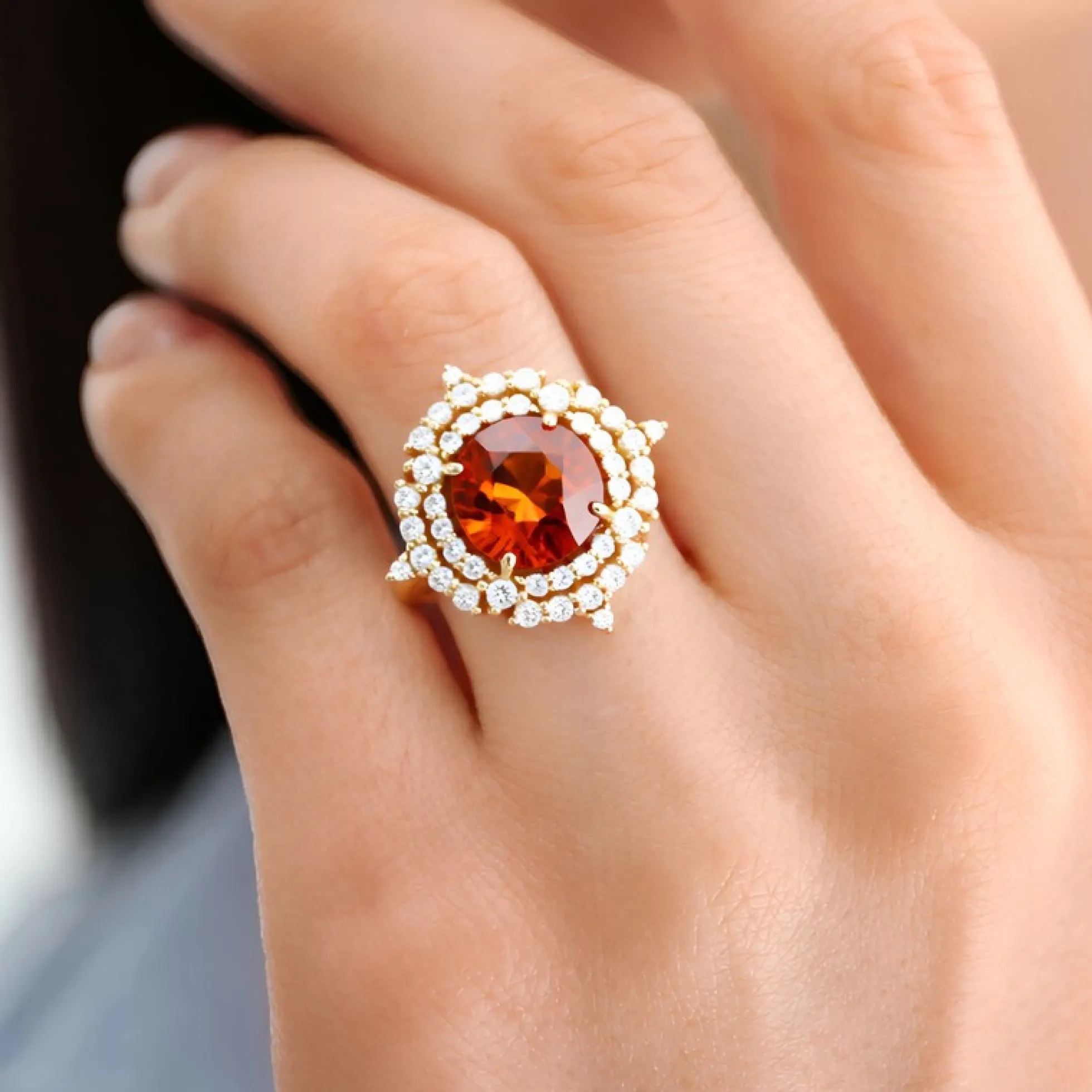 Hessonit-Granat-Goldring
