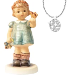 Hummel-Figur mit Weißer Topas-Silberhalskette