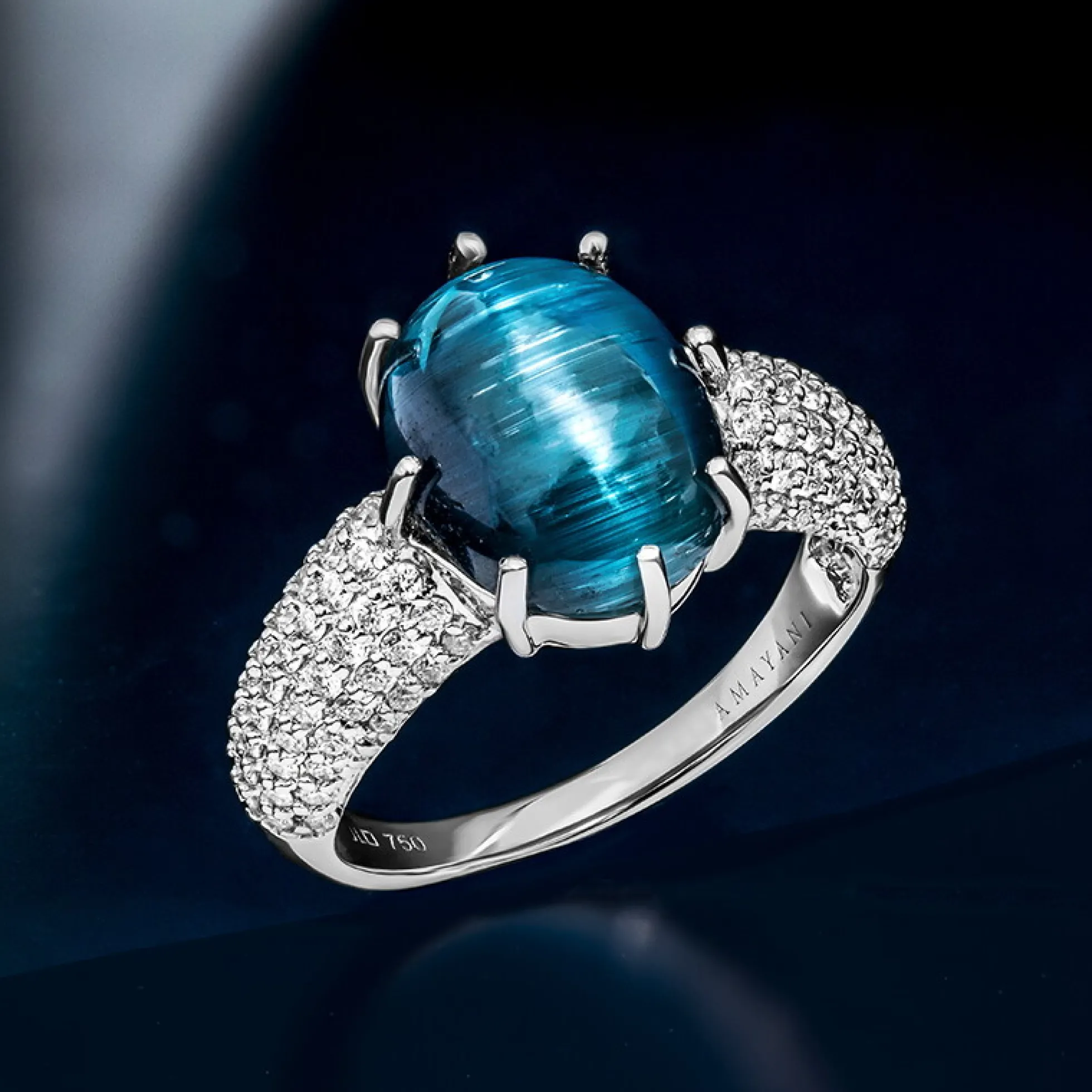 Indigolith-Katzenauge-Goldring