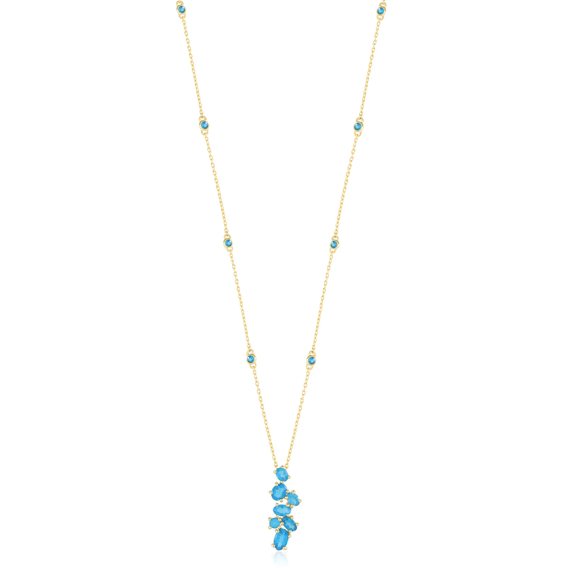Neonblauer Apatit-Silbercollier