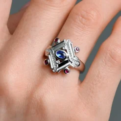 Nicht erhitzter Blauer Ceylon-Saphir-Silberring