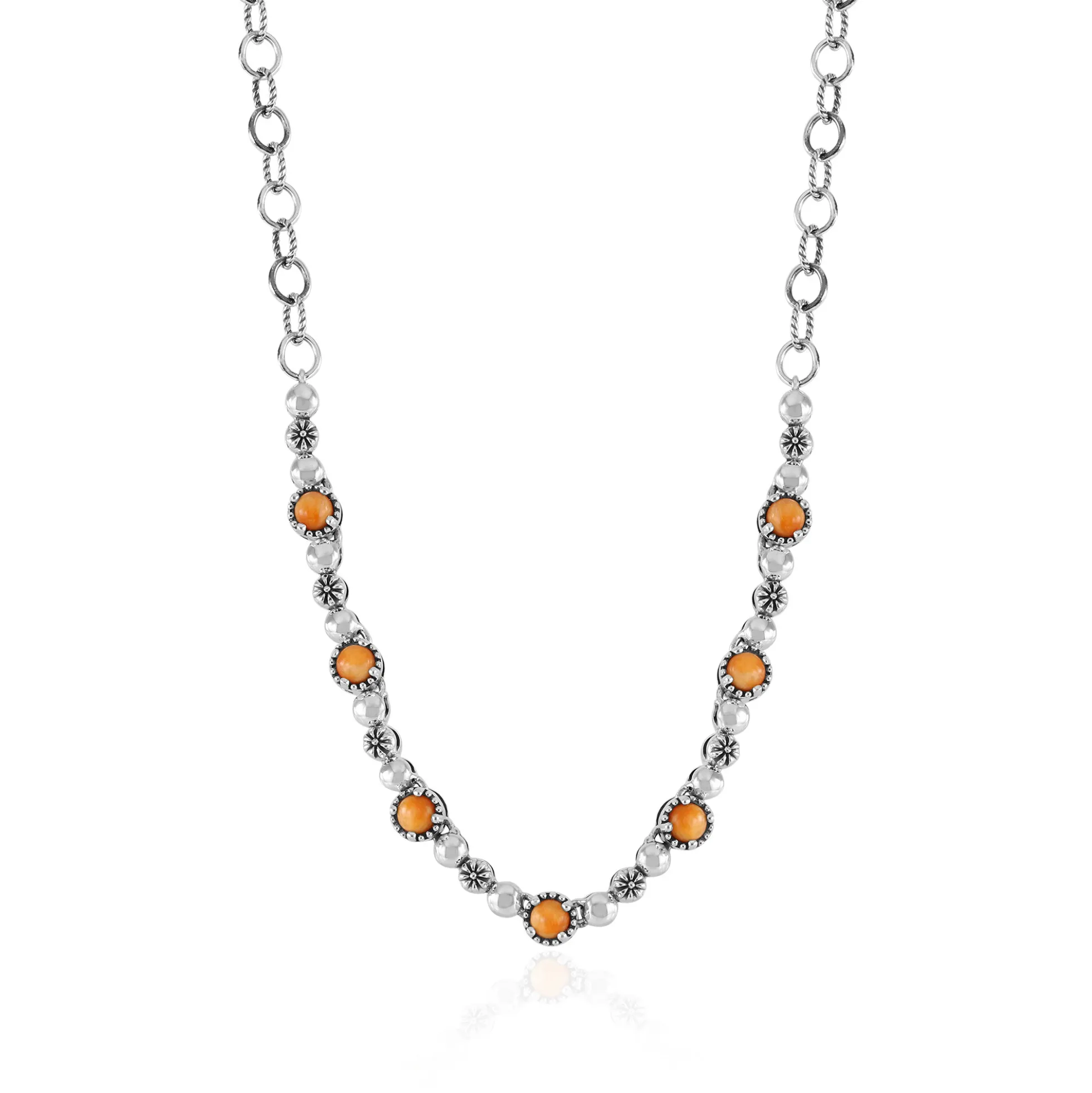 Orange Stachelauster-Silbercollier