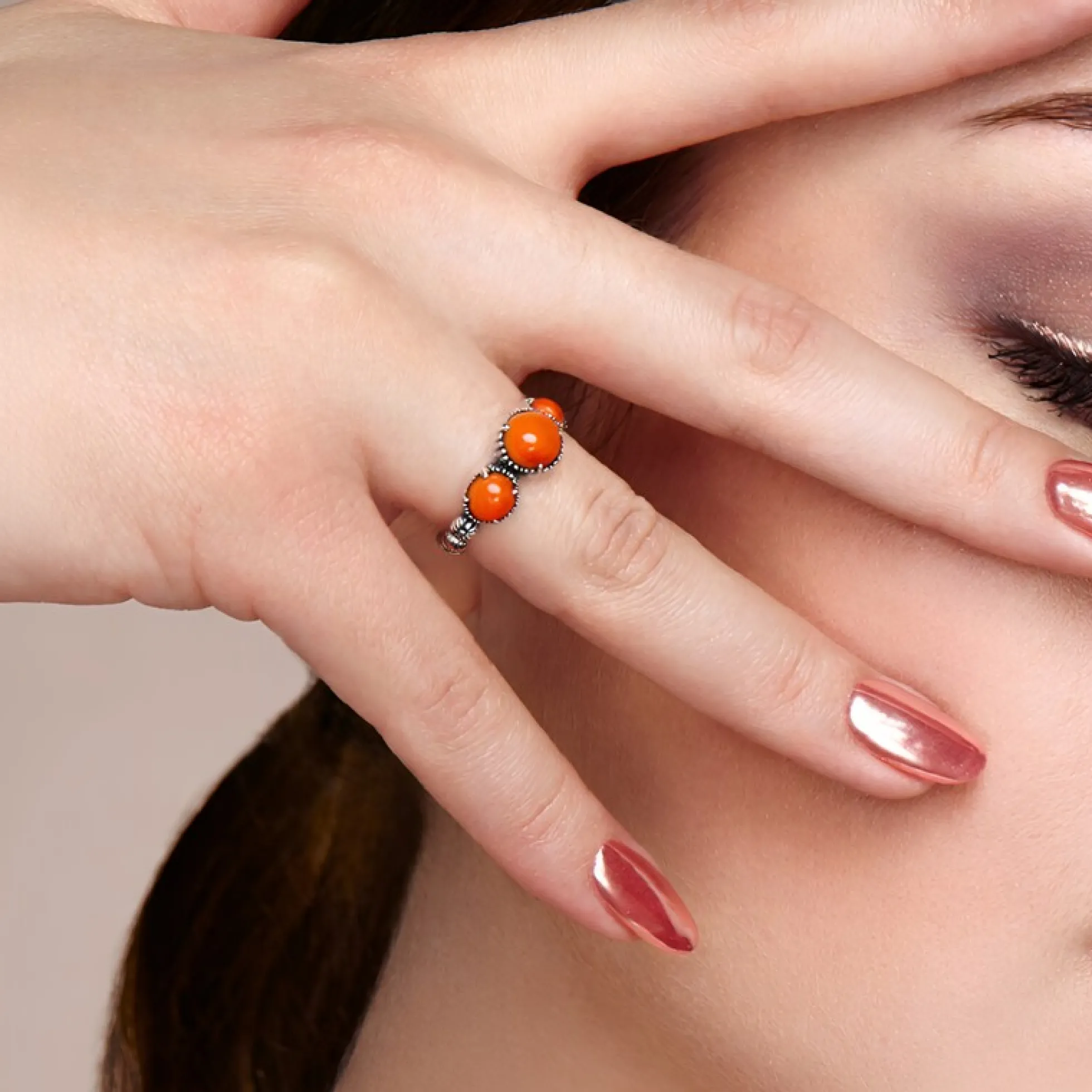 Orange Stachelauster-Silberring