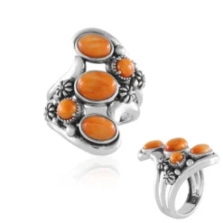 Orange Stachelauster-Silberring