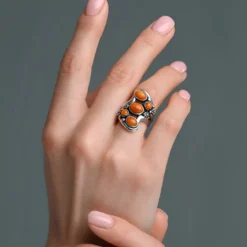 Orange Stachelauster-Silberring