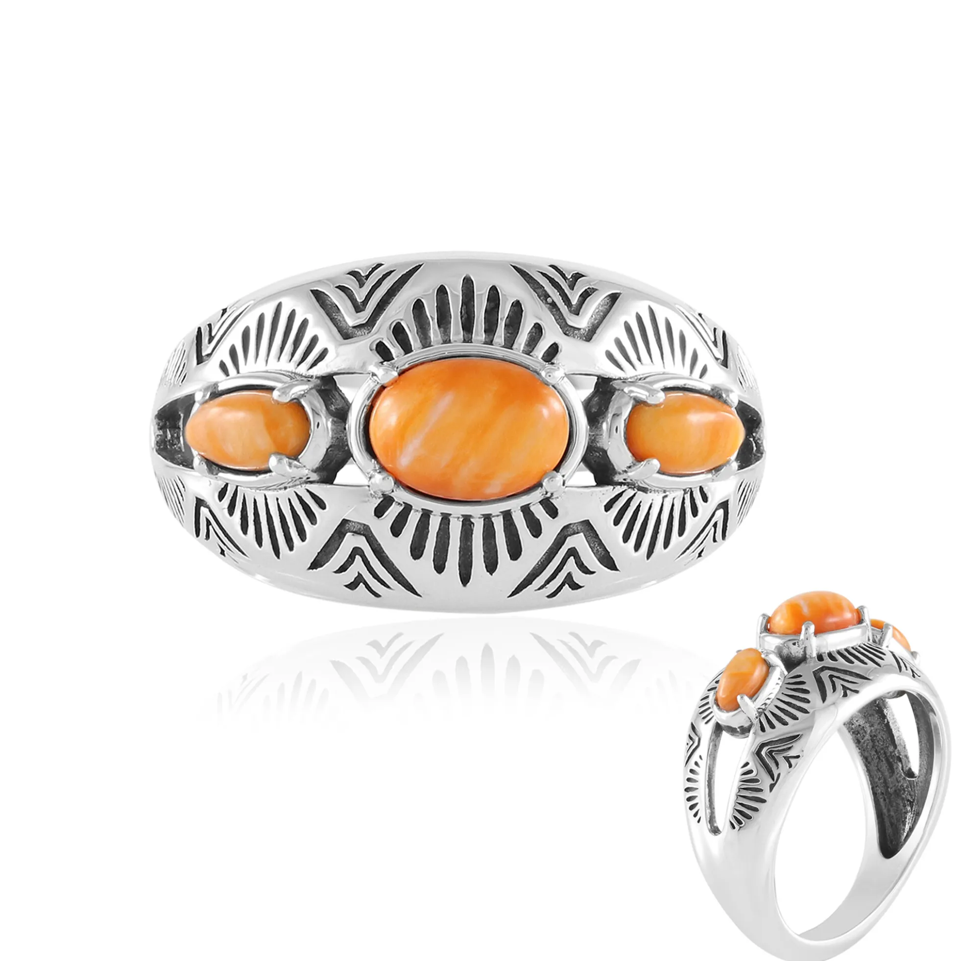 Orange Stachelauster-Silberring