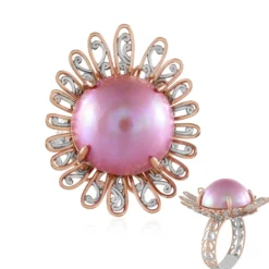 Pinkfarbene Mabe-Perlen-Silberring