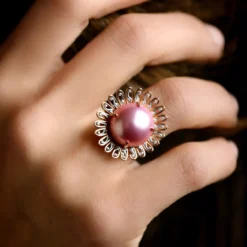 Pinkfarbene Mabe-Perlen-Silberring