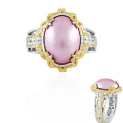 Pinkfarbene Mabe-Perlen-Silberring