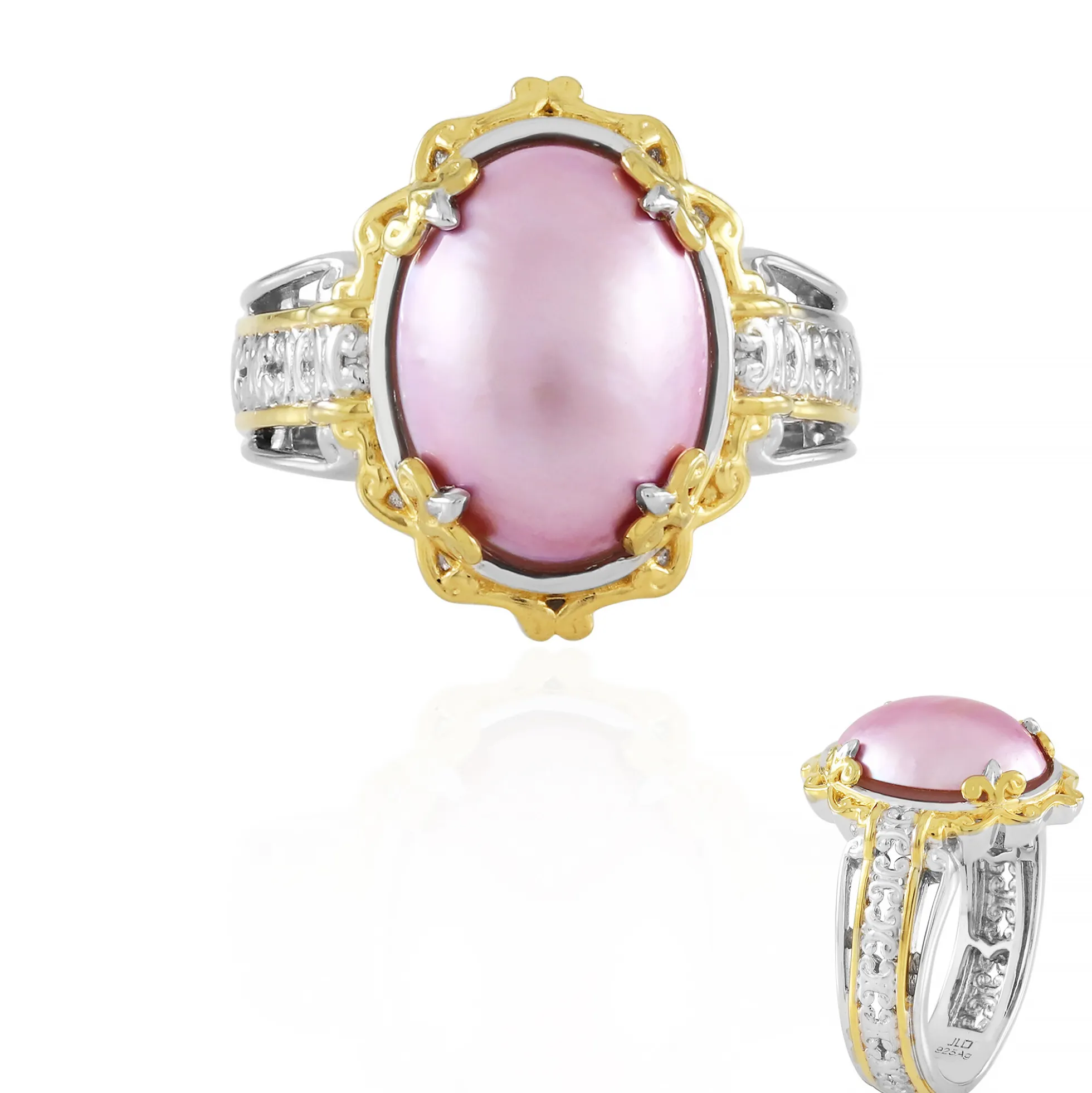 Pinkfarbene Mabe-Perlen-Silberring