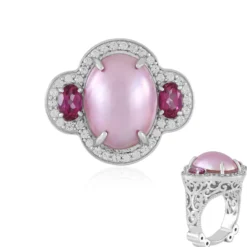 Pinkfarbene Mabe-Perlen-Silberring