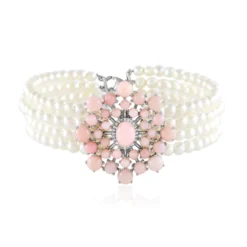 Pinkfarbener Opal-Silberarmband