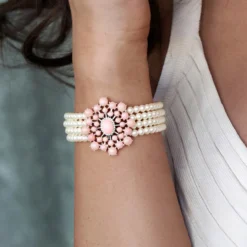 Pinkfarbener Opal-Silberarmband