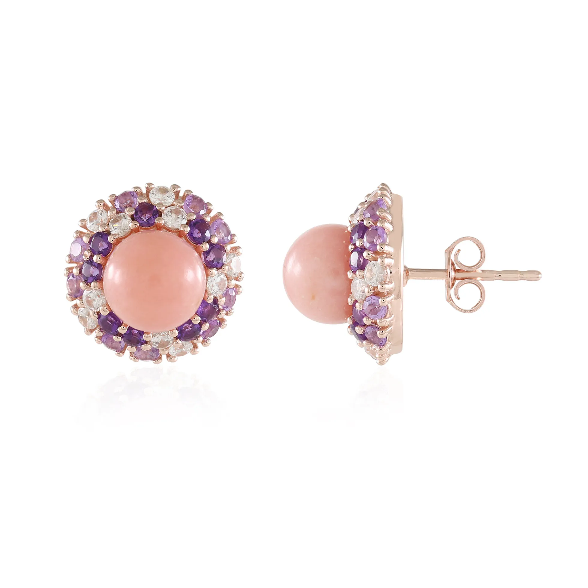 Pinkfarbener Opal-Silberohrringe
