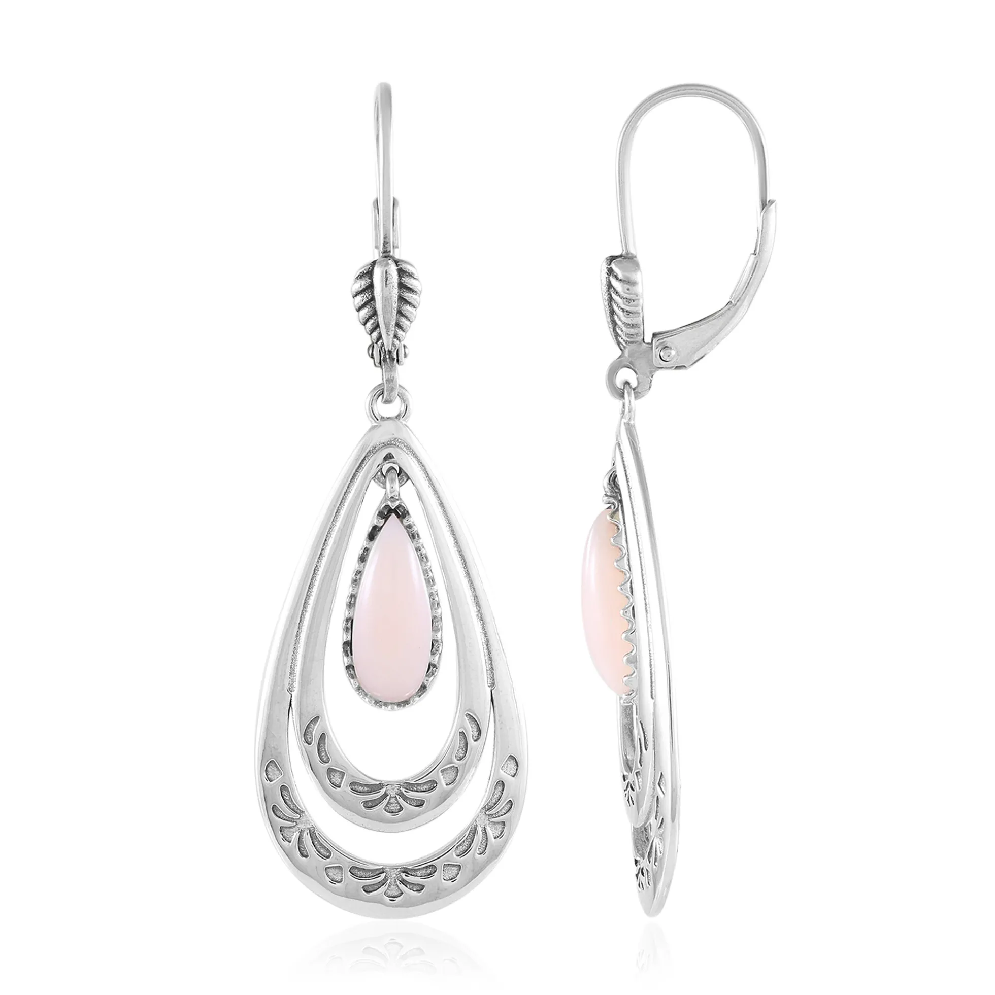 Pinkfarbener Opal-Silberohrringe