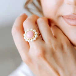 Pinkfarbener Opal-Silberring