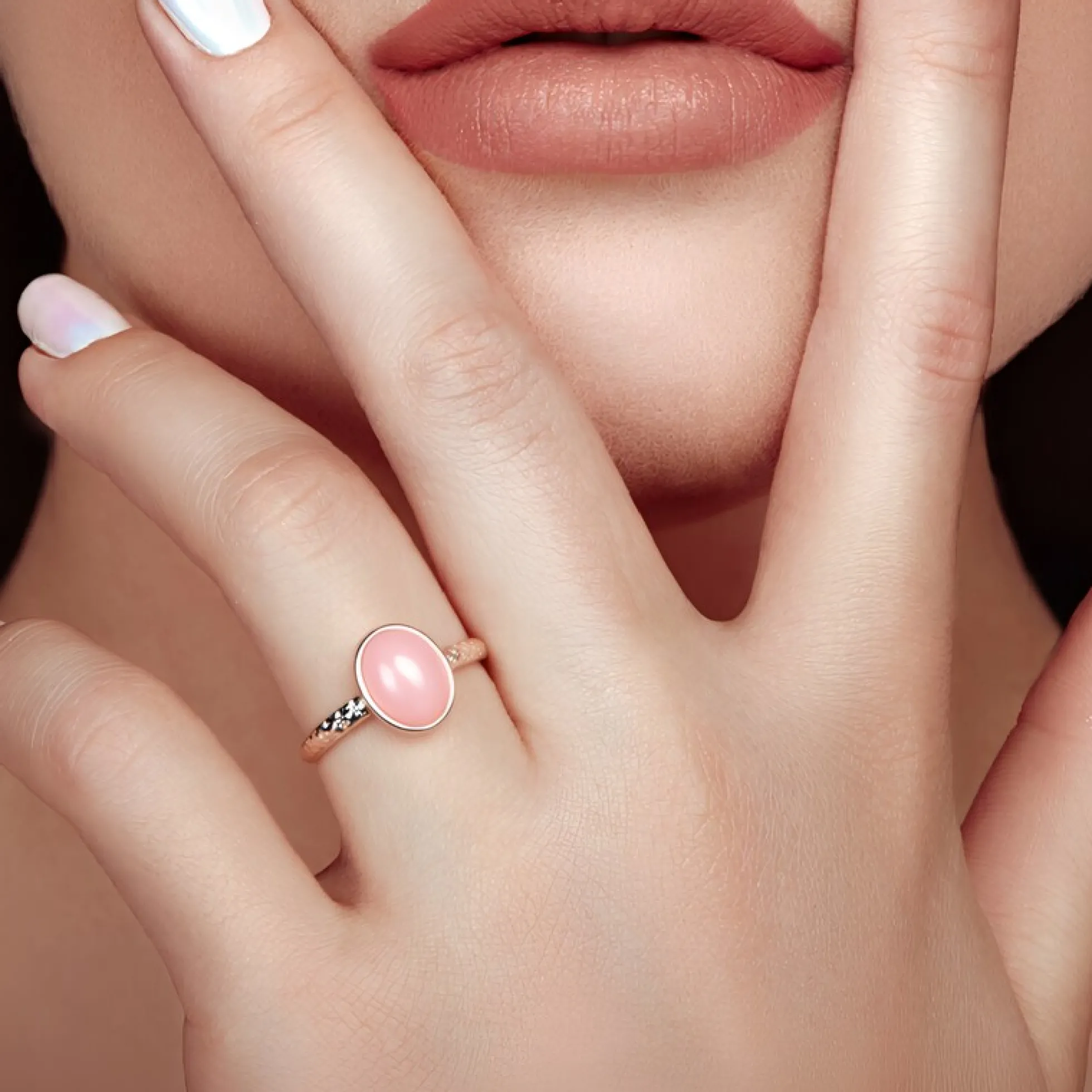 Pinkfarbener Opal-Silberring
