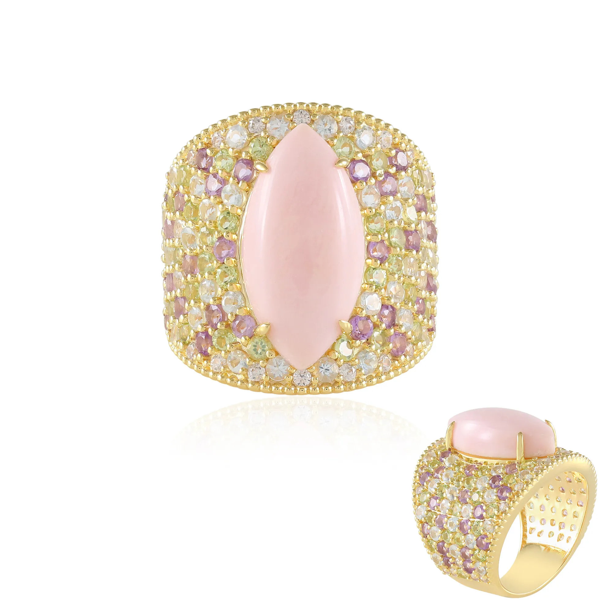 Pinkfarbener Opal-Silberring