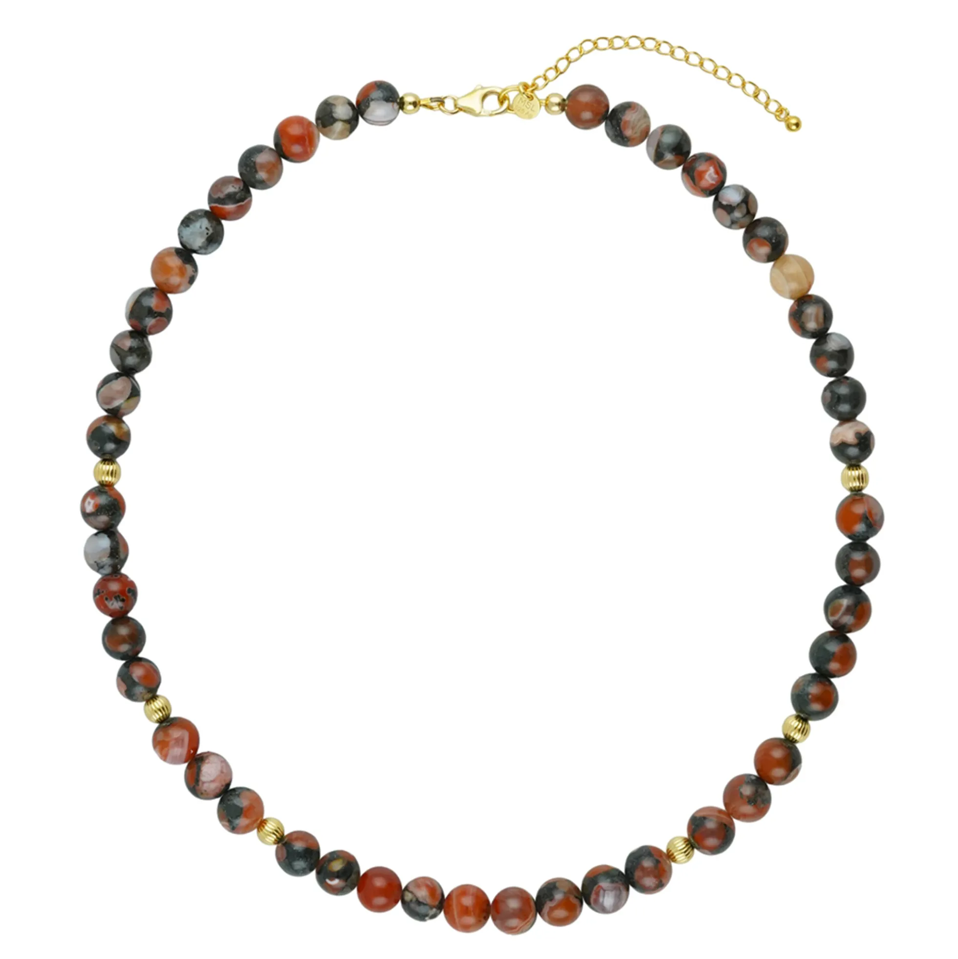 Roter Basalt-Achat-Silberhalskette