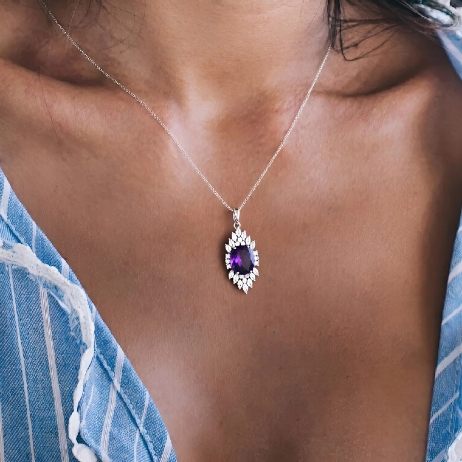 Sambia-Amethyst-Silberanhänger