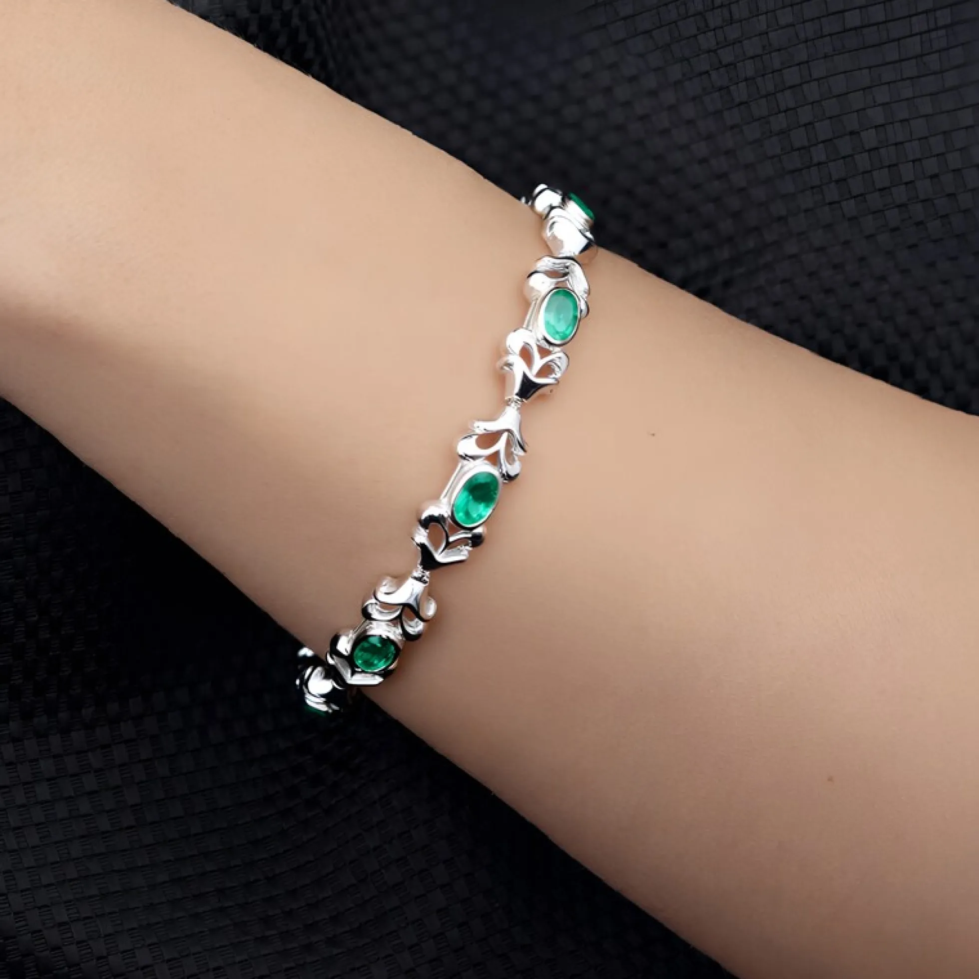 Sambia-Smaragd-Silberarmband