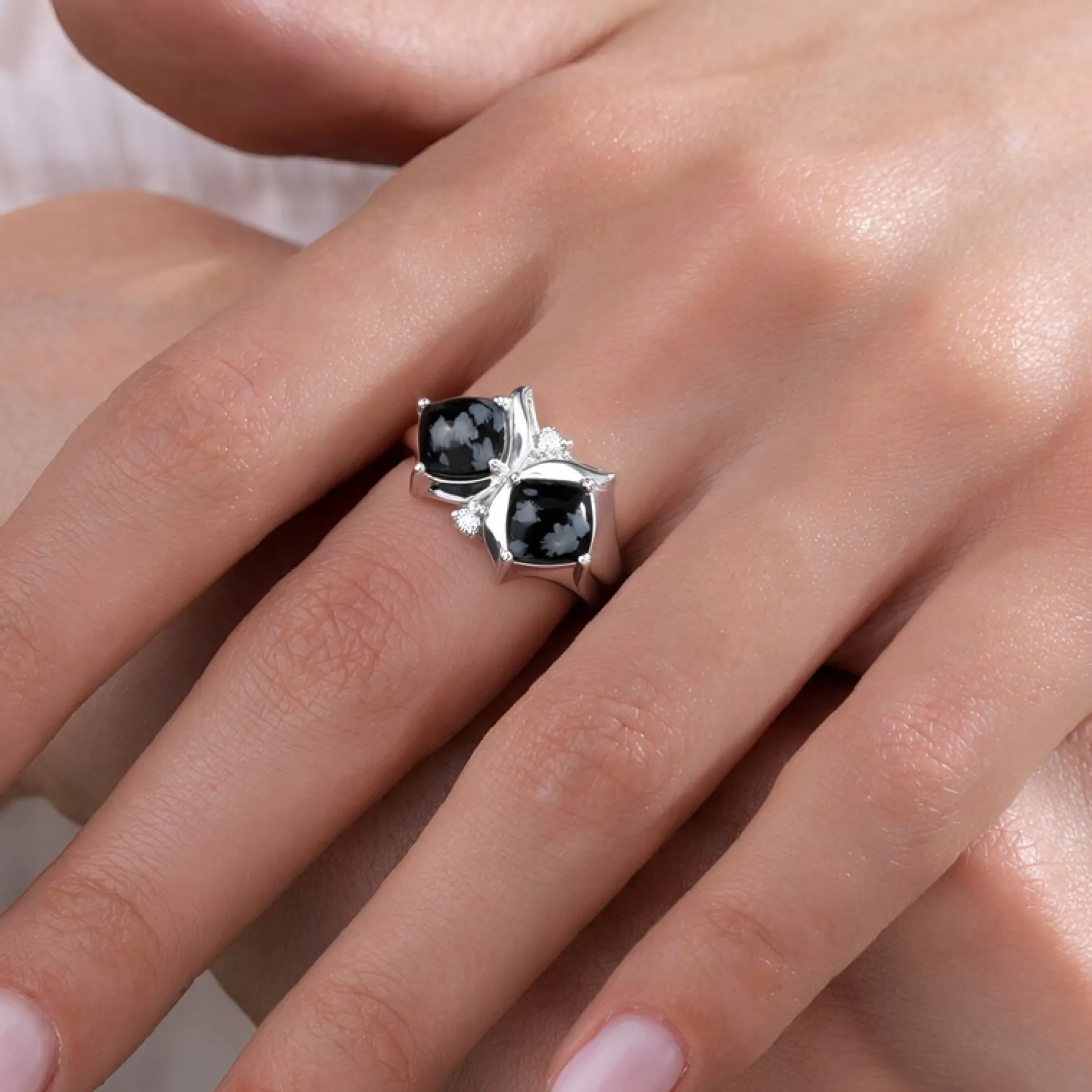 Schneeflocken-Obsidian-Silberring