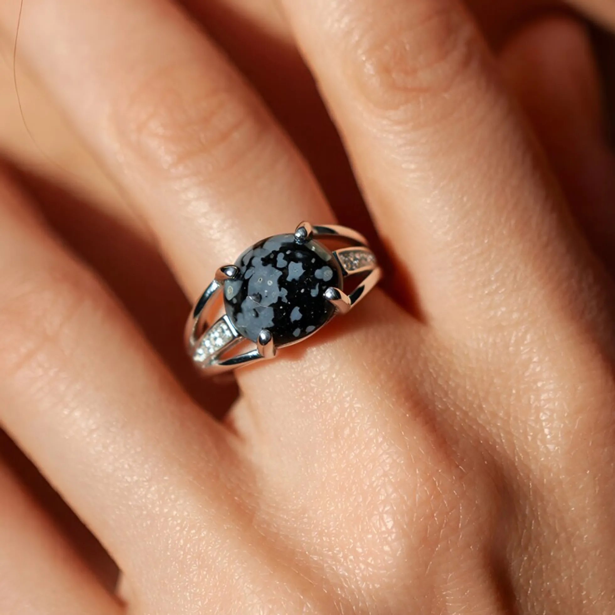 Schneeflocken-Obsidian-Silberring