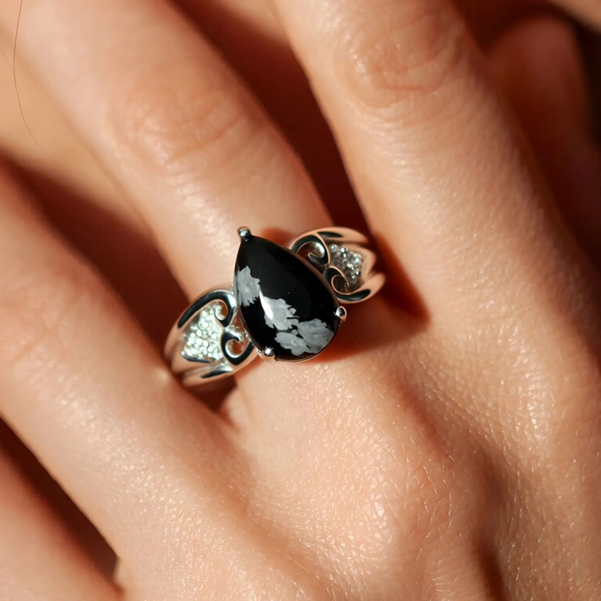 Schneeflocken-Obsidian-Silberring
