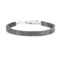 Schwarzer Hämatit-Silberarmband