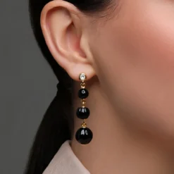 Schwarzer Onyx-Goldohrringe