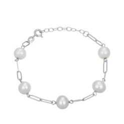 Weiße Süßwasserzuchtperlen-Silberarmband