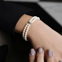 Weiße Süßwasserzuchtperlen-Silberarmband