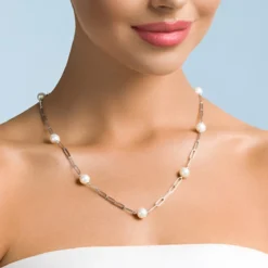 Weiße Süßwasserzuchtperlen-Silbercollier